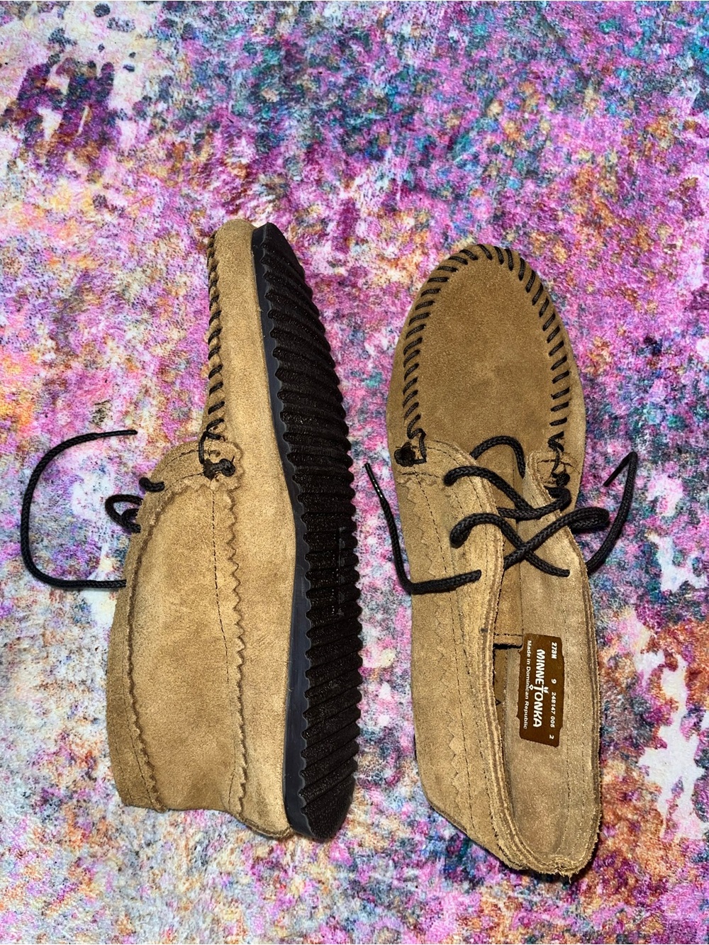 Minnetonka Women’s Moccasin Lace-Up Shoes in Tan